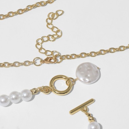 Piece "chain" pearl thread, amulet, white color in gold, 45 cm-2