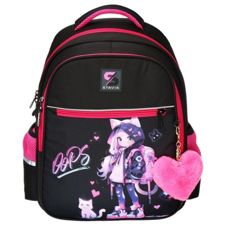 School backpack, 40 x 33 x 19 cm, ergonomic back, Stavia "anime", black/purple-2