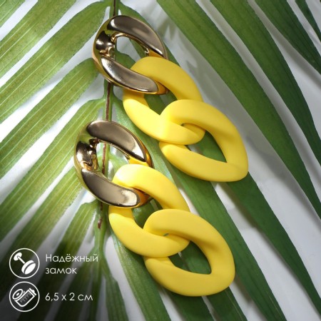 Earrings Plastic "Chain" sofa, yellow color in gold