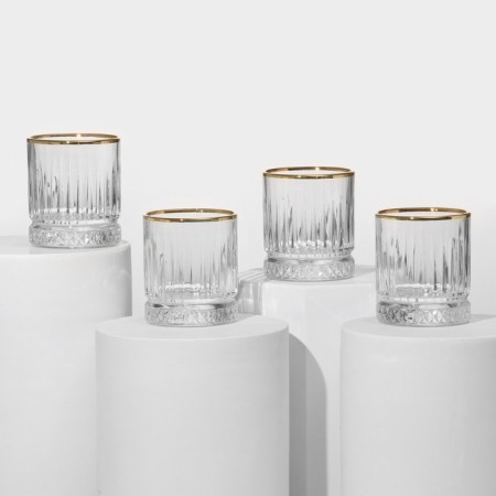 A set of glass glasses Elysia, 210 ml, 4 pcs, with a golden border