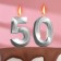 Candle in the cake jubilee "line" (set 2 in 1), number 50, silver metallic, 6.5 cm