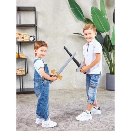 The sword is plastic, the color is black with a silver guard-5