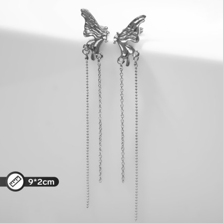 Earrings "Kuffs" butterfly wings, white color in silver