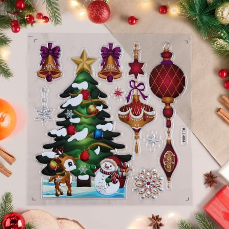 Stickers on the windows "New Year" Christmas tree, green tone, 38x30 cm