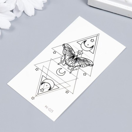 Tattoo on the body of phosphorus "Geometry. Butterfly and month" 10.5x6 cm-2