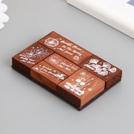 Printing wood, rubber "flow of flowers" set 6 pcs 9.6x6.6x1.6 cm-1