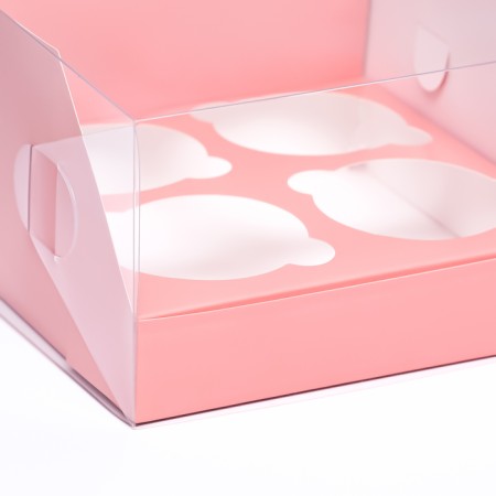 Confectionery folding box for 4 cupcakes 16 x 16 x 10, pink-2