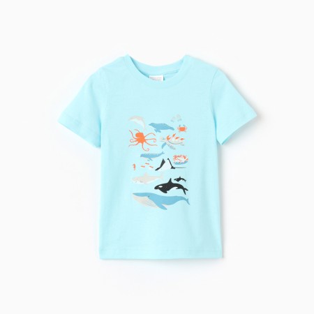 T-shirt for the boy "Whales", blue color, height 122-128 cm