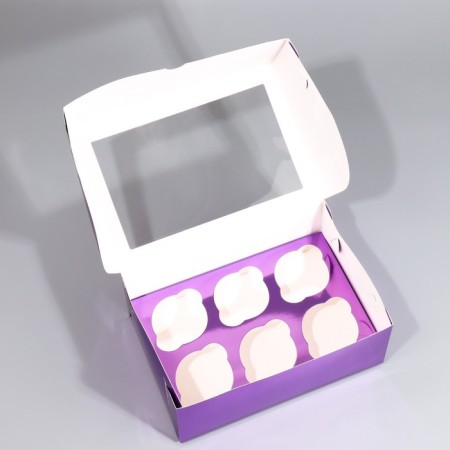 Capcake box, confectionery packaging with a window, 6 purple cells, 25 x 17 x 10 cm-3