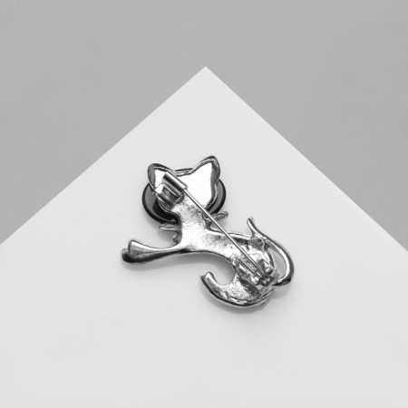 Brooch "cat" with a bow, black color in silver-1