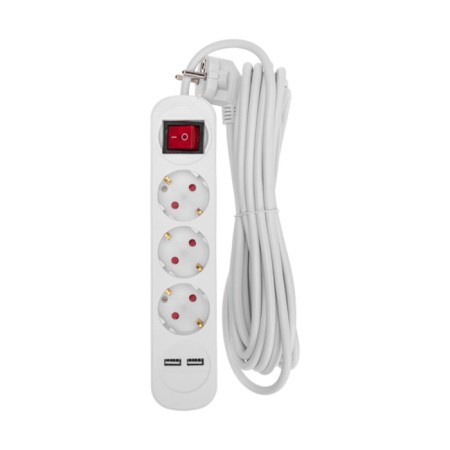 Extension cord Standard 3 nests, 5m, 3x1.0mm², s/h, with a switch, 2 USB, white rexant