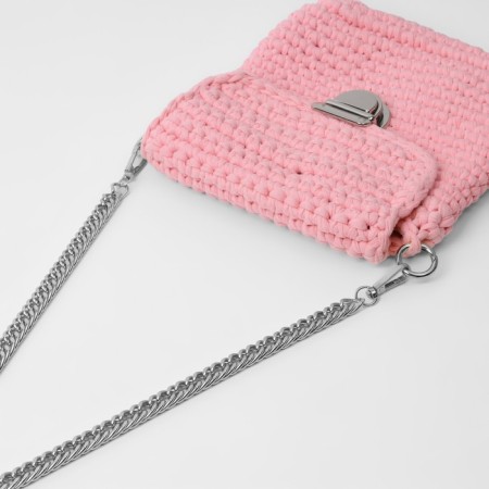 A chain for a bag, with carbines, metal, flat, dense weaving, 15 × 10 mm, 60 cm, silver color-2