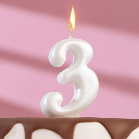 Candle for Cake "Oval" Number "3", large, pearl, 5.5 cm