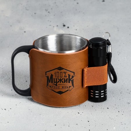 Tourist mug with flashlight "100% man", 175 ml