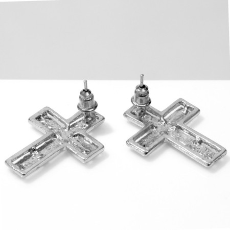 Earrings "Crosses" relief, color silver-2