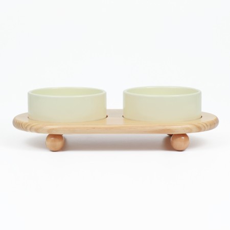 Double ceramic bowls on a stand of 2 x 450 ml 28.5 x 15.5 x 7 cm, light green-3