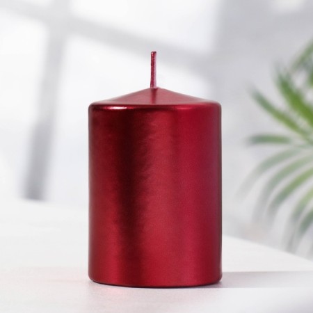 Candle - paraffin, varnished, red metallic cylinder, 5.6 × 8 cm