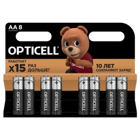 Battery Alkalin Opticell, AA, LR6-8BL, 1.5B, blister, 8 pcs