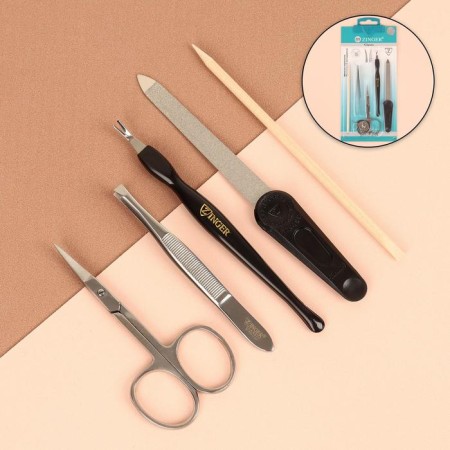 Manicure set, 5 items, on a blister, black/silver/beige color, SIS-57