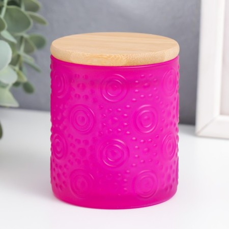 Bank for candles glass with a lid "Bubbles" pink 8.7x7.2x7.2 cm