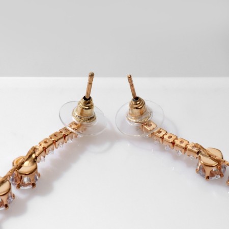 Hanging earrings with rhinestones “path” of circles, white color in gold, 7.5 cm-1