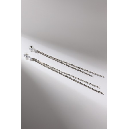 Hanging earrings with rhinestones “drops” two threads, white color in silver, 15.8 cm-3