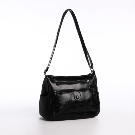 Female bag on one shoulder, on a zipper, black color-2