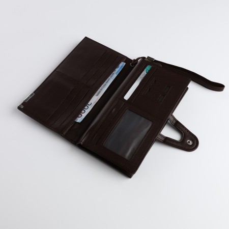 Male purse for magnet, clip for bills, separation for SIM cards, brown color-4
