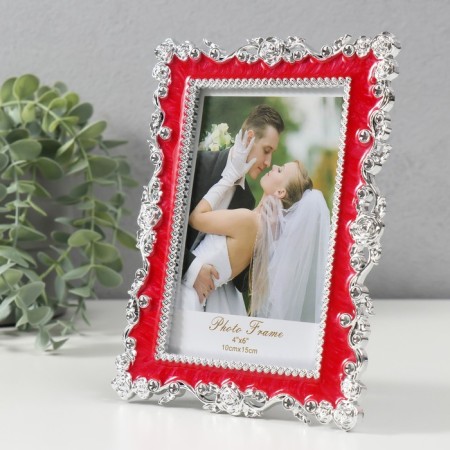 Photo frame plastic for metal 10x15 cm "Garden roses" red with silver 13.3x18 cm-1