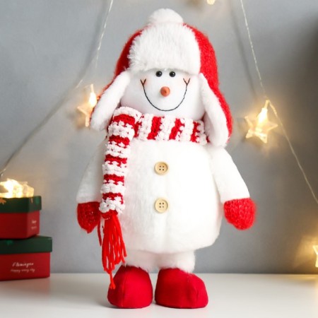 Interior doll "Snowman in a red hat with a ear with a bomb" 40x17x16 cm-4