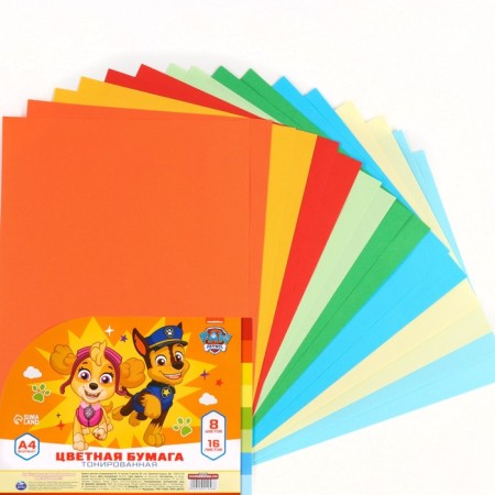 Tinted color, A4, 16 sheets, 8 colors, non -stated, bilateral, in a package, 80 g/m², puppy patrol-4