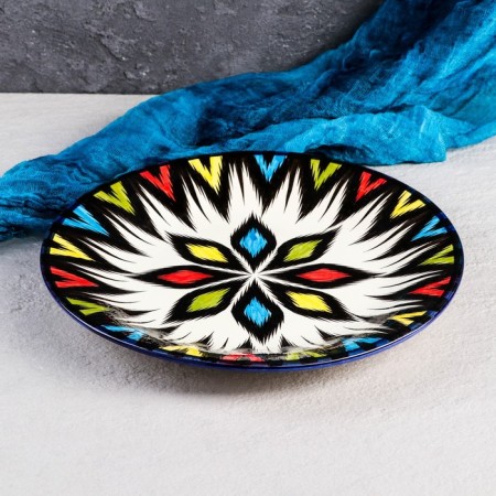 Plate of the Rishtan ceramics "Atlas", multi -colored, flat, 28 cm