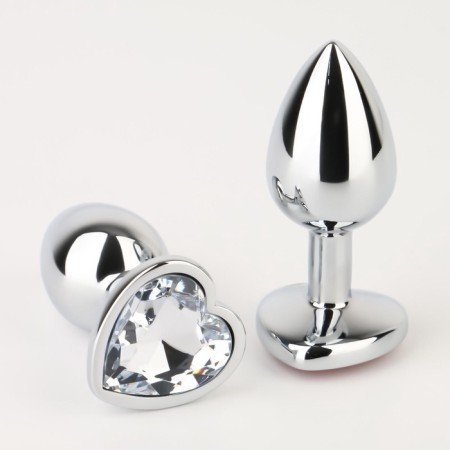Anal traffic jam, silver, transparent crystal, in the form of a heart, d = 28 mm