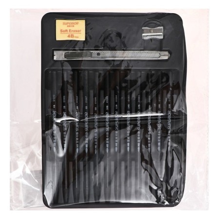 Pencils are whole, black 12 pieces + eraser + sharpener + chancellery knife-6