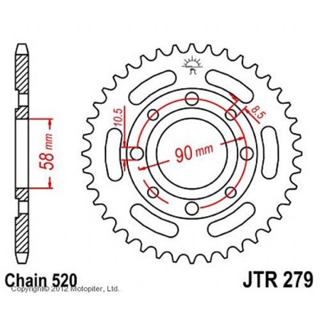 The rear star, driven steel jtr279, chain 520, 39 teeth