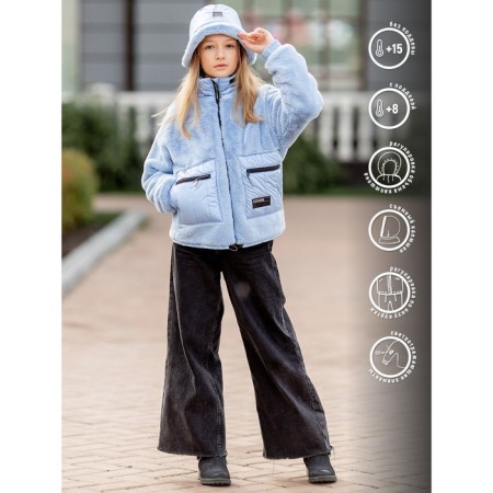 Fur jacket for a girl, height 116 cm, blue color