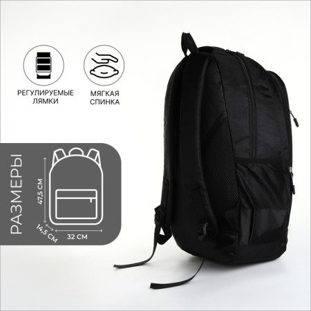 Young backpack from textiles on lightning, 4 pockets, black color-1