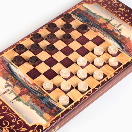 Wooden backgammon large, with checkers "Moscow", board game, 60 x 60 cm-1