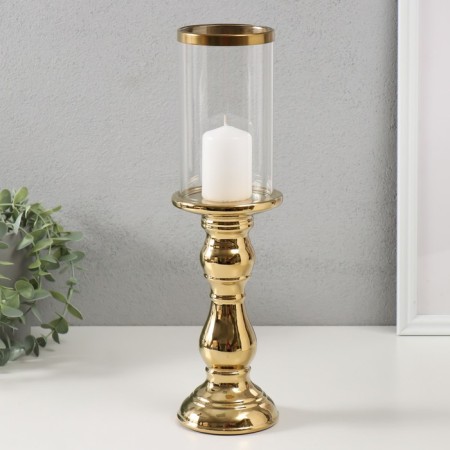 Ceramics candlestick, glass for 1 candle "lira" d = 8 cm gold 9.3x9.3x34 cm-3