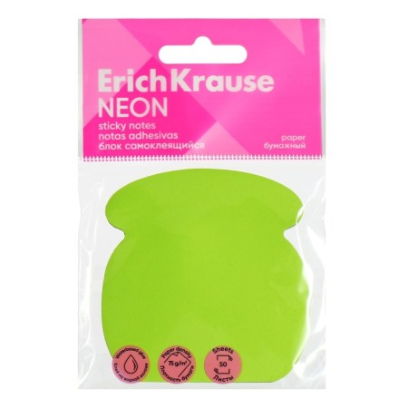 Block with a sticky edge paper 70x70mm, Erichkrause "Phone Neon", 50 sheets, green