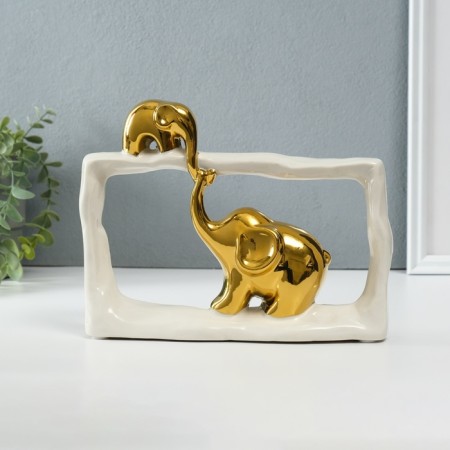 Souvenir Ceramics "Elephant with an elephant - touch. Rectangle" White with gold 6x23x16.5 cm 1032364