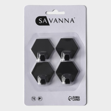 Set of metal self -adhesive hooks Savanna Black Loft Gear, 4 pcs, line 2 cm-4