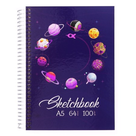 A5 sketchbook, 64 sheets on the crest "Cosmos", solid cover, glossy lamination, block 100 g/m2