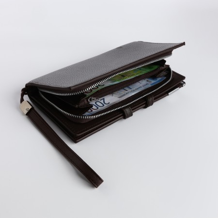Male purse for magnet, clip for bills, separation for SIM cards, brown color-3