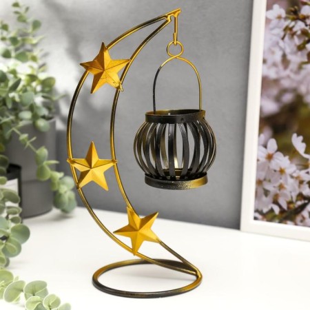 Climber Metal, 1 candle "Stars" black with gold 24.5x11x11 cm-1