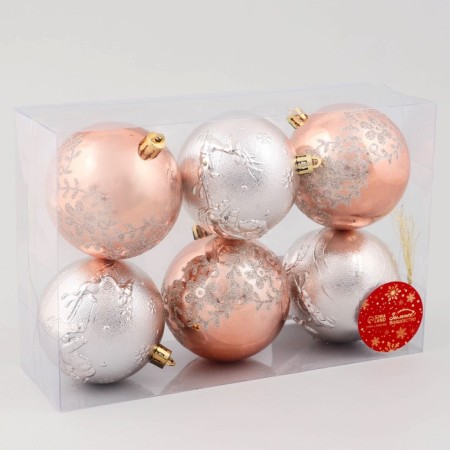 Set of balls plastic D-8 cm, 6 pcs "night" flowers luxury, gold-1