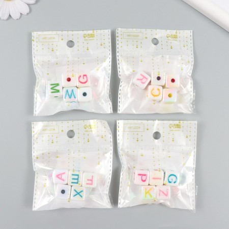 Busina for creativity plastic "Cube white with letters, mother -of -pearl" mix 1.4x1.4x1.4 cm-4