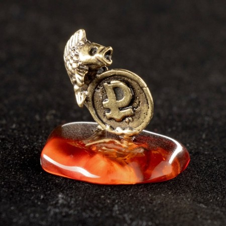 Souvenir "Karas with ruble", brass, amber, 2.5x2.5 cm-2