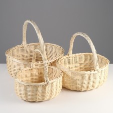 A set of baskets 3 pcs, 40 x 34 x 14/32 cm, 34 x 29 x 13/30 cm, 30 x 24 x 12/28 cm, white, willow