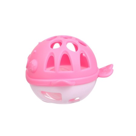 Silicone teether for teeth with a rattle "fish", in the case, pink color, crumb I-8